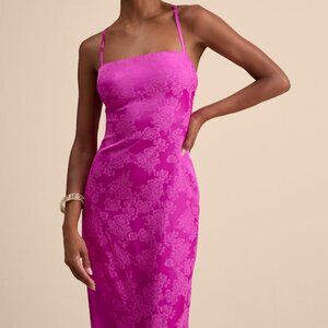 Lulus Merrion Magenta Satin Lace-up Maxi Dress Pink - Size M